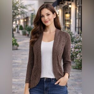 Metallic Shimmer Brown Open-Front Sweater